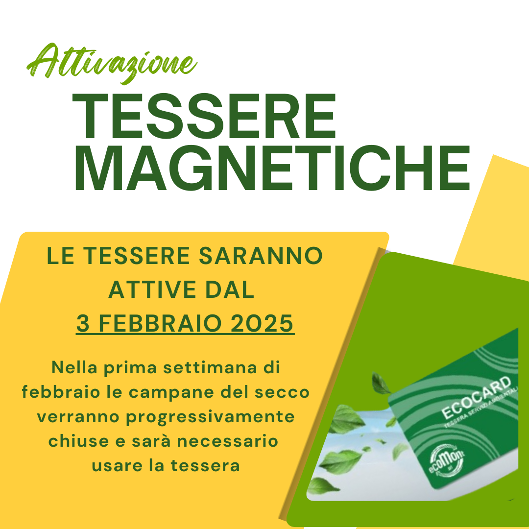 Tessere raccolta rifiuti: attivazione tessere per il rifiuto secco/indifferenziato dal 3 febbraio 2025